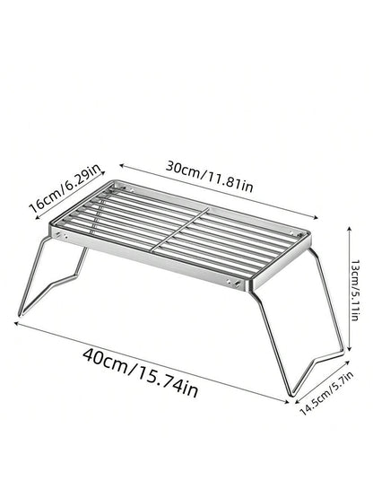 1pc Large Folding Campfire Grill, Stainless Steel Firepit Grill Grate, Heavy Duty Portable Camping Grill, Gas BBQ Grill Grate For Backpacking, Hiking, Picnics, Fishing