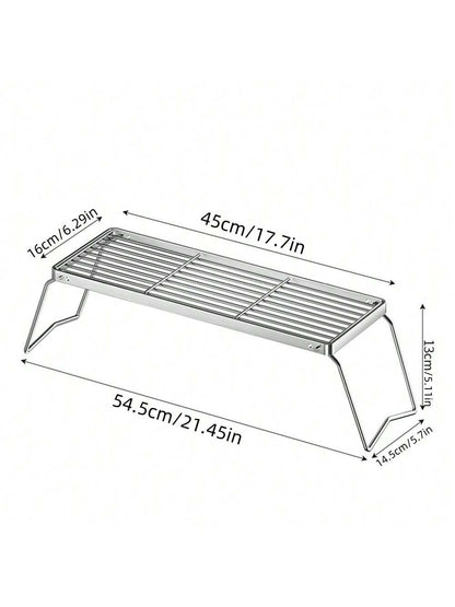 1pc Large Folding Campfire Grill, Stainless Steel Firepit Grill Grate, Heavy Duty Portable Camping Grill, Gas BBQ Grill Grate For Backpacking, Hiking, Picnics, Fishing