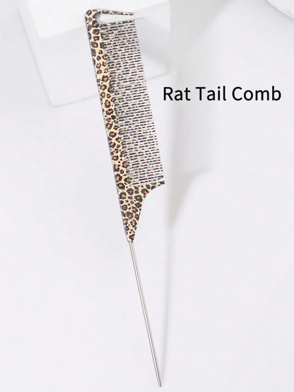 1Pc Leopard Rat Tail Comb, Hair Sectioning Dyeing Comb With Hooked Tail EndPointed Tail Comb Durable Hair CombsSectioned Hair, Hair Combs,1PC CarbonFiber Plastic Dyed Combs Stainless SteelPintail Hair