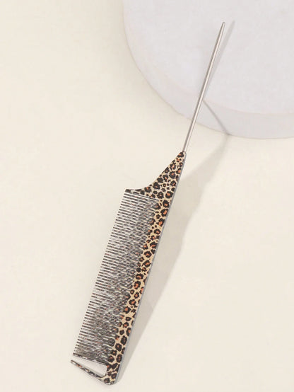 1Pc Leopard Rat Tail Comb, Hair Sectioning Dyeing Comb With Hooked Tail EndPointed Tail Comb Durable Hair CombsSectioned Hair, Hair Combs,1PC CarbonFiber Plastic Dyed Combs Stainless SteelPintail Hair