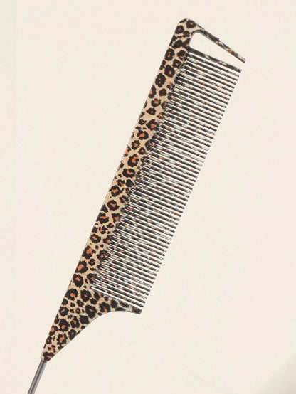 1Pc Leopard Rat Tail Comb, Hair Sectioning Dyeing Comb With Hooked Tail EndPointed Tail Comb Durable Hair CombsSectioned Hair, Hair Combs,1PC CarbonFiber Plastic Dyed Combs Stainless SteelPintail Hair