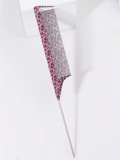 1Pc Leopard Rat Tail Comb, Hair Sectioning Dyeing Comb With Hooked Tail EndPointed Tail Comb Durable Hair CombsSectioned Hair, Hair Combs,1PC CarbonFiber Plastic Dyed Combs Stainless SteelPintail Hair