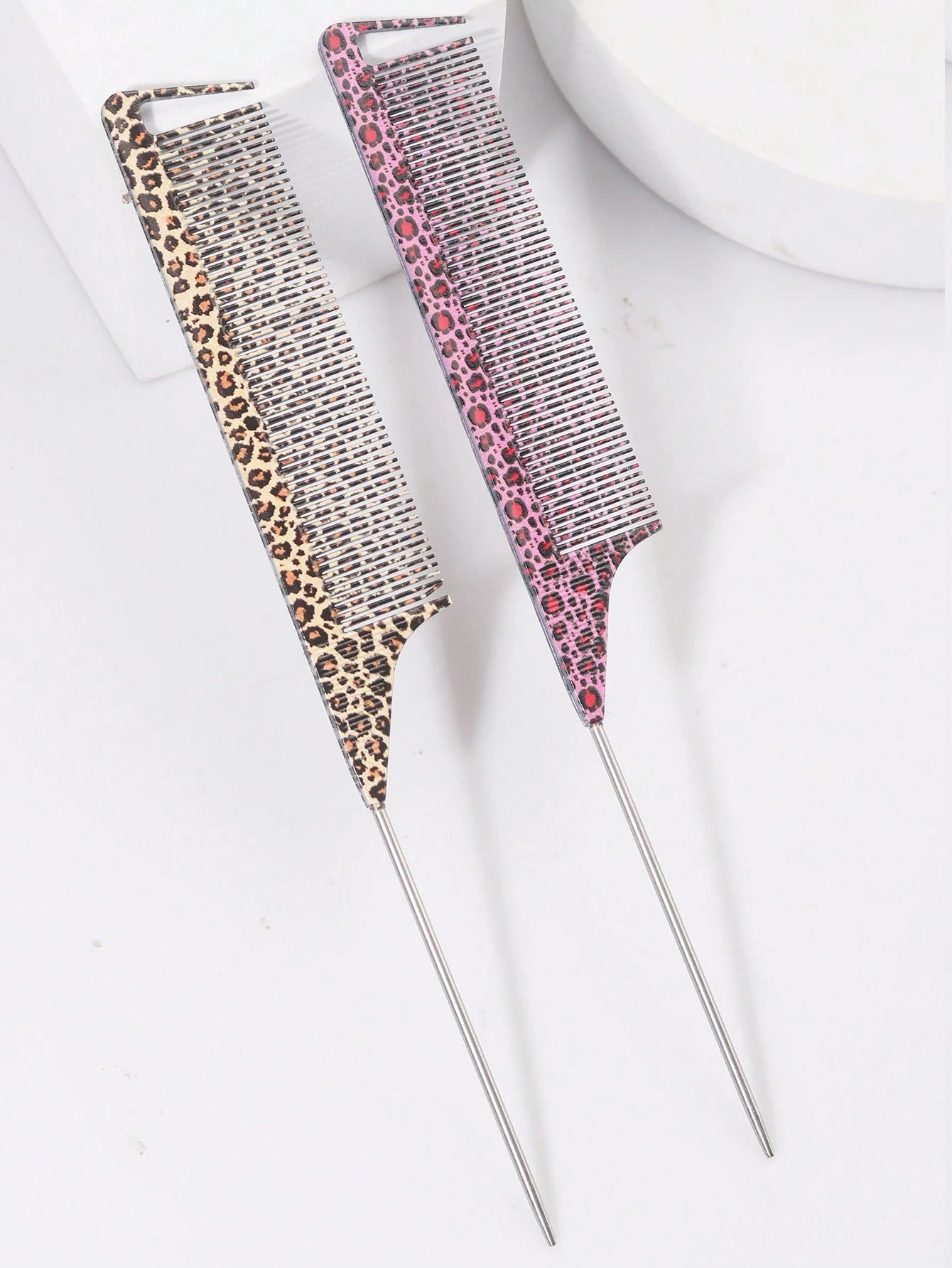 1Pc Leopard Rat Tail Comb, Hair Sectioning Dyeing Comb With Hooked Tail EndPointed Tail Comb Durable Hair CombsSectioned Hair, Hair Combs,1PC CarbonFiber Plastic Dyed Combs Stainless SteelPintail Hair