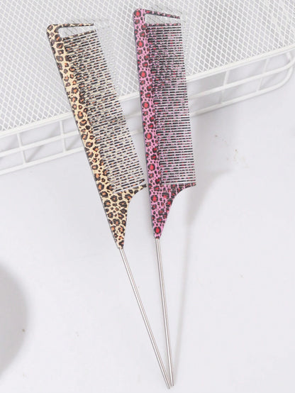 1Pc Leopard Rat Tail Comb, Hair Sectioning Dyeing Comb With Hooked Tail EndPointed Tail Comb Durable Hair CombsSectioned Hair, Hair Combs,1PC CarbonFiber Plastic Dyed Combs Stainless SteelPintail Hair