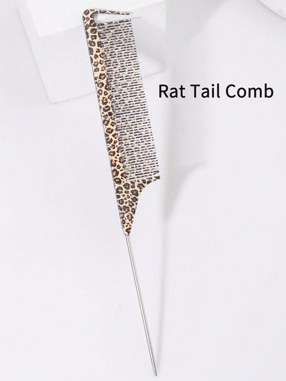 1Pc Leopard Rat Tail Comb, Hair Sectioning Dyeing Comb With Hooked Tail EndPointed Tail Comb Durable Hair CombsSectioned Hair, Hair Combs,1PC CarbonFiber Plastic Dyed Combs Stainless SteelPintail Hair