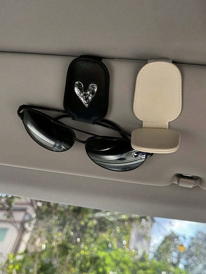 1pc Magnetic Car Eyewear Holder With Cute 3D Daisy Decor, PU Leather Sunglasses Holder, Car Eyewear Fixed Bracket, Unisex Fashion Car Interior Accessory, Black Car Eyewear Storage Clip, Car Decoration