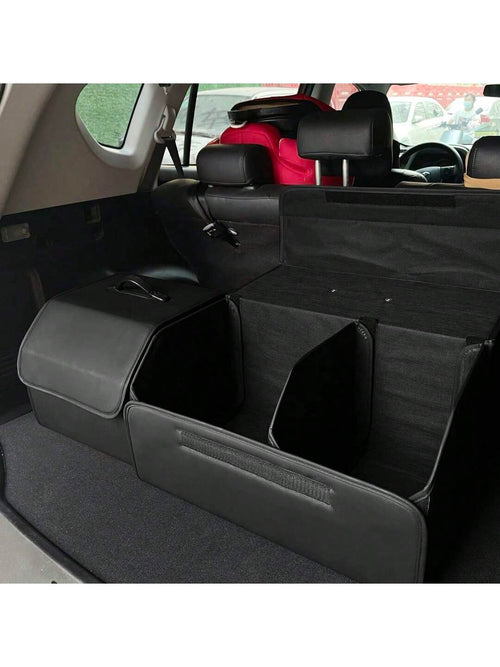 1pc Matte Black Leather Car Storage Box, Folding Multifunctional Storage Bag, Trunk Organizer Suitable For All Car Models