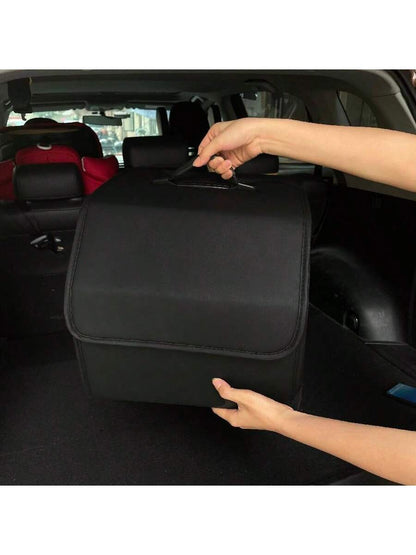 1pc Matte Black Leather Car Storage Box, Folding Multifunctional Storage Bag, Trunk Organizer Suitable For All Car Models