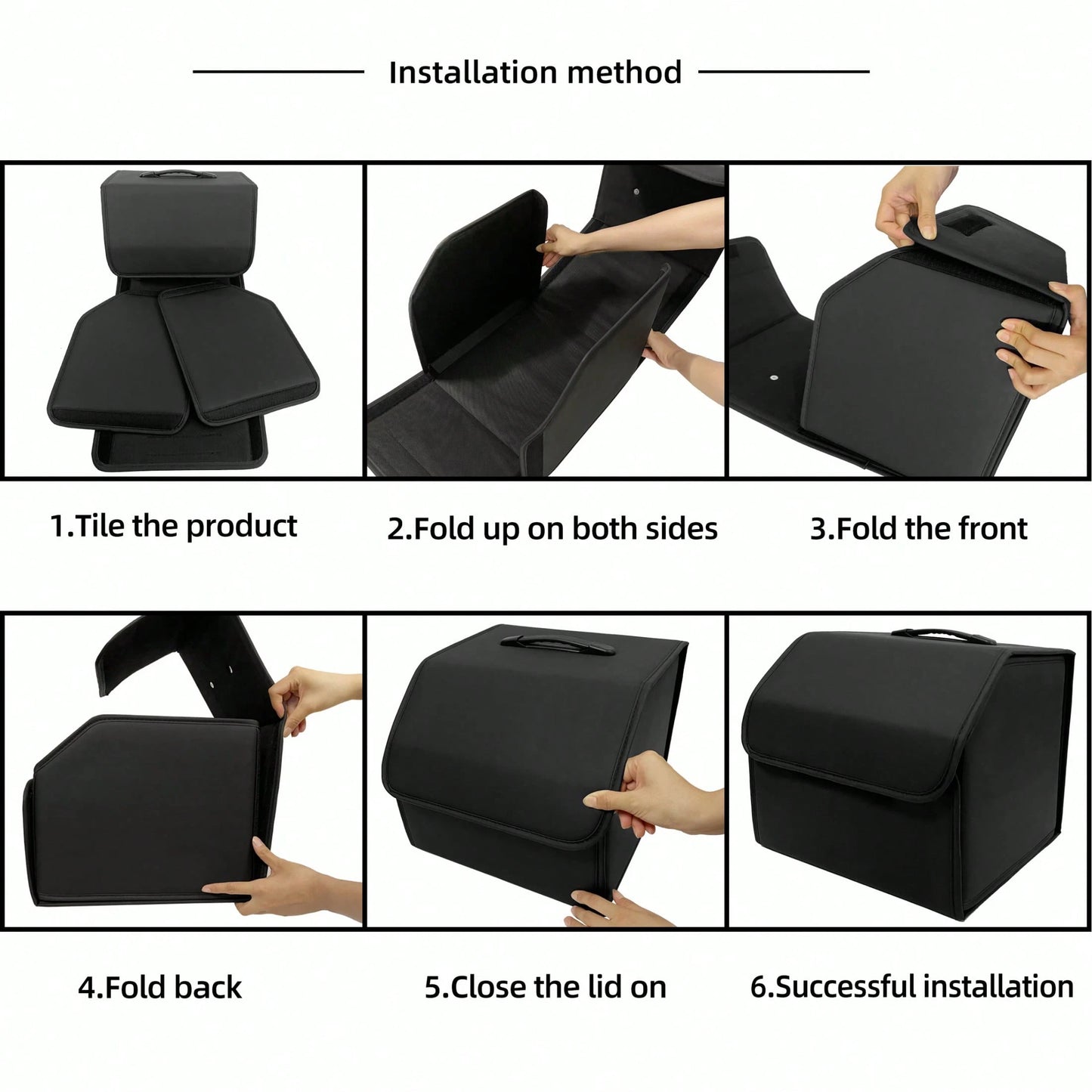 1pc Matte Black Leather Car Storage Box, Folding Multifunctional Storage Bag, Trunk Organizer Suitable For All Car Models