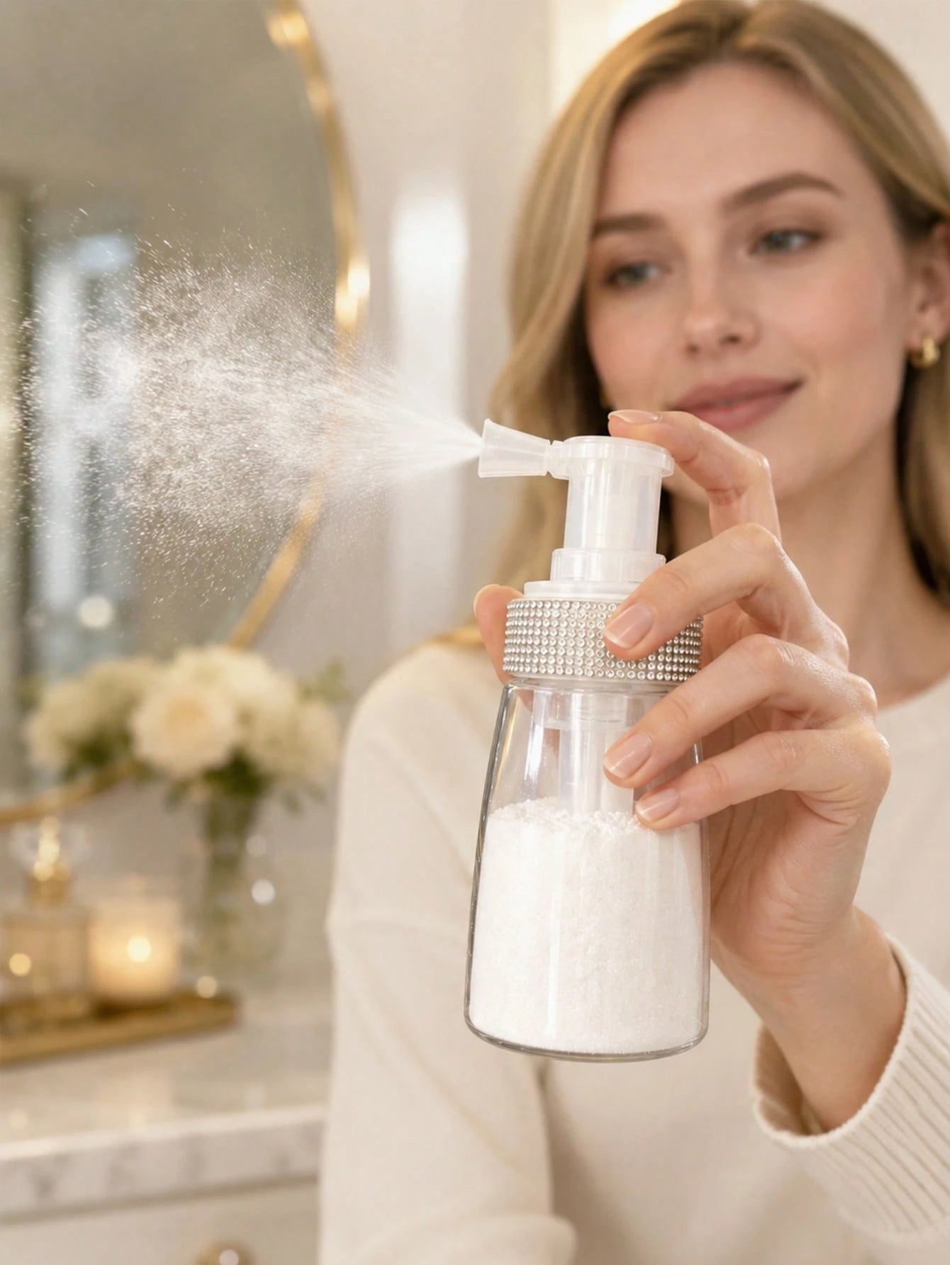 1PC Medicinal Spray Powder Bottle, Medicinal Spray Powder Bottle, Rhinestone Decorated Cosmetic Powder Dispenser Bottle, Fluffy Powder Spray Bottle, Suitable For Various Powder Dispenser Bottles, With
