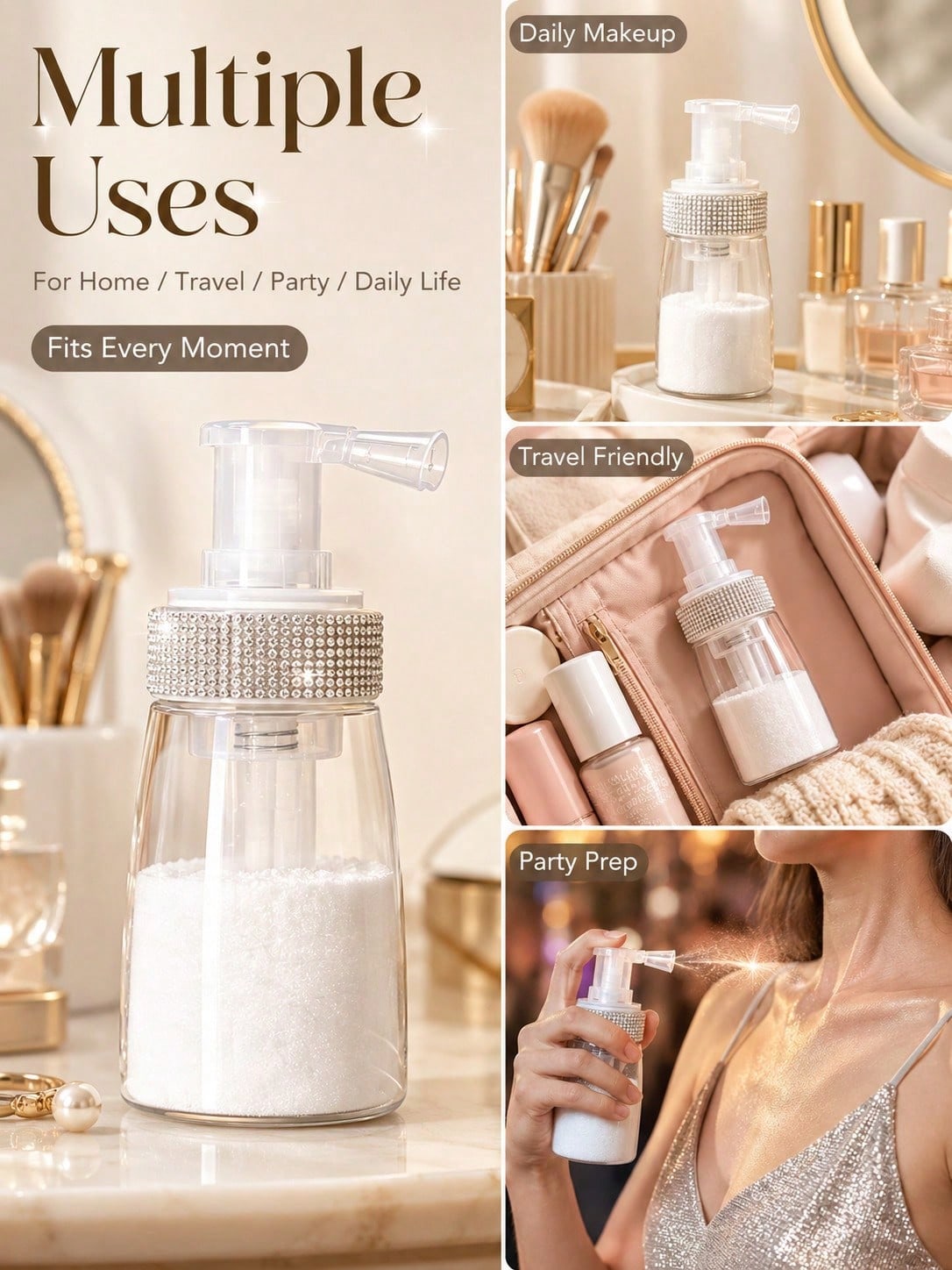 1PC Medicinal Spray Powder Bottle, Medicinal Spray Powder Bottle, Rhinestone Decorated Cosmetic Powder Dispenser Bottle, Fluffy Powder Spray Bottle, Suitable For Various Powder Dispenser Bottles, With