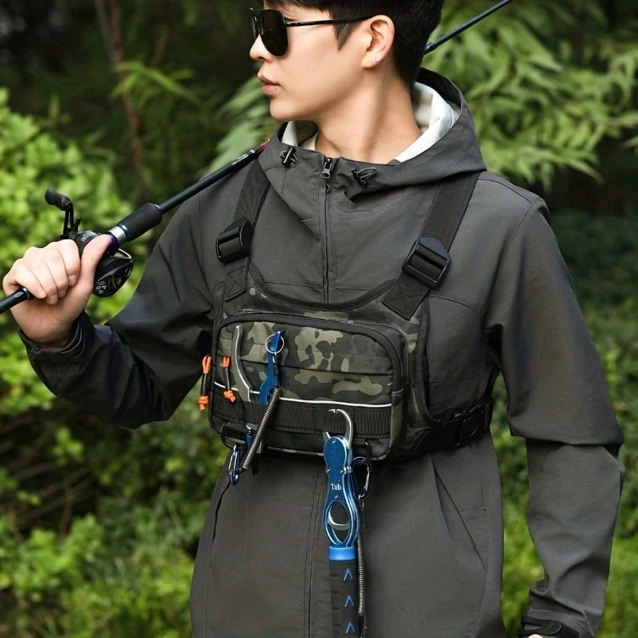 1pc Men's Chest Bag, Motorcycle, Bicycle Riding Bag, Outdoor Sports Training Fitness Chest Bag, Lure Fly Fishing Bag, Wilderness Exploration, Camping Personal Item Storage Bag, Lightweight Outdoor Bag