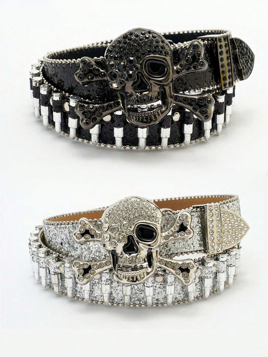 1pc Men's Multicolor Skull Shape Bullet Buckle Street Fashion Punk Hip-Hop Leather Belt