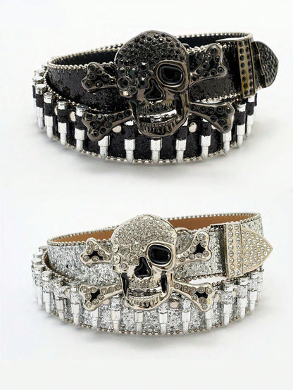 1pc Men's Multicolor Skull Shape Bullet Buckle Street Fashion Punk Hip-Hop Leather Belt