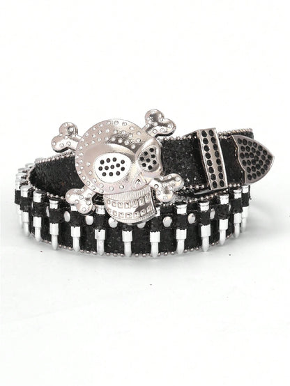 1pc Men's Multicolor Skull Shape Bullet Buckle Street Fashion Punk Hip-Hop Leather Belt