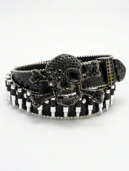 1pc Men's Multicolor Skull Shape Bullet Buckle Street Fashion Punk Hip-Hop Leather Belt