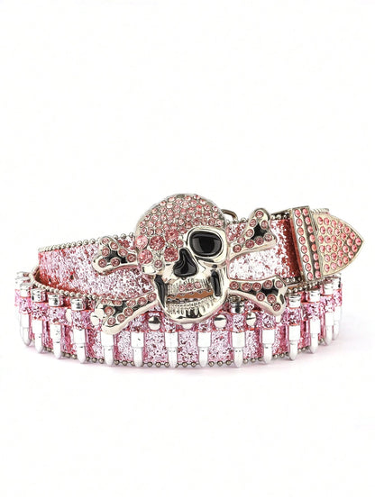 1pc Men's Multicolor Skull Shape Bullet Buckle Street Fashion Punk Hip-Hop Leather Belt