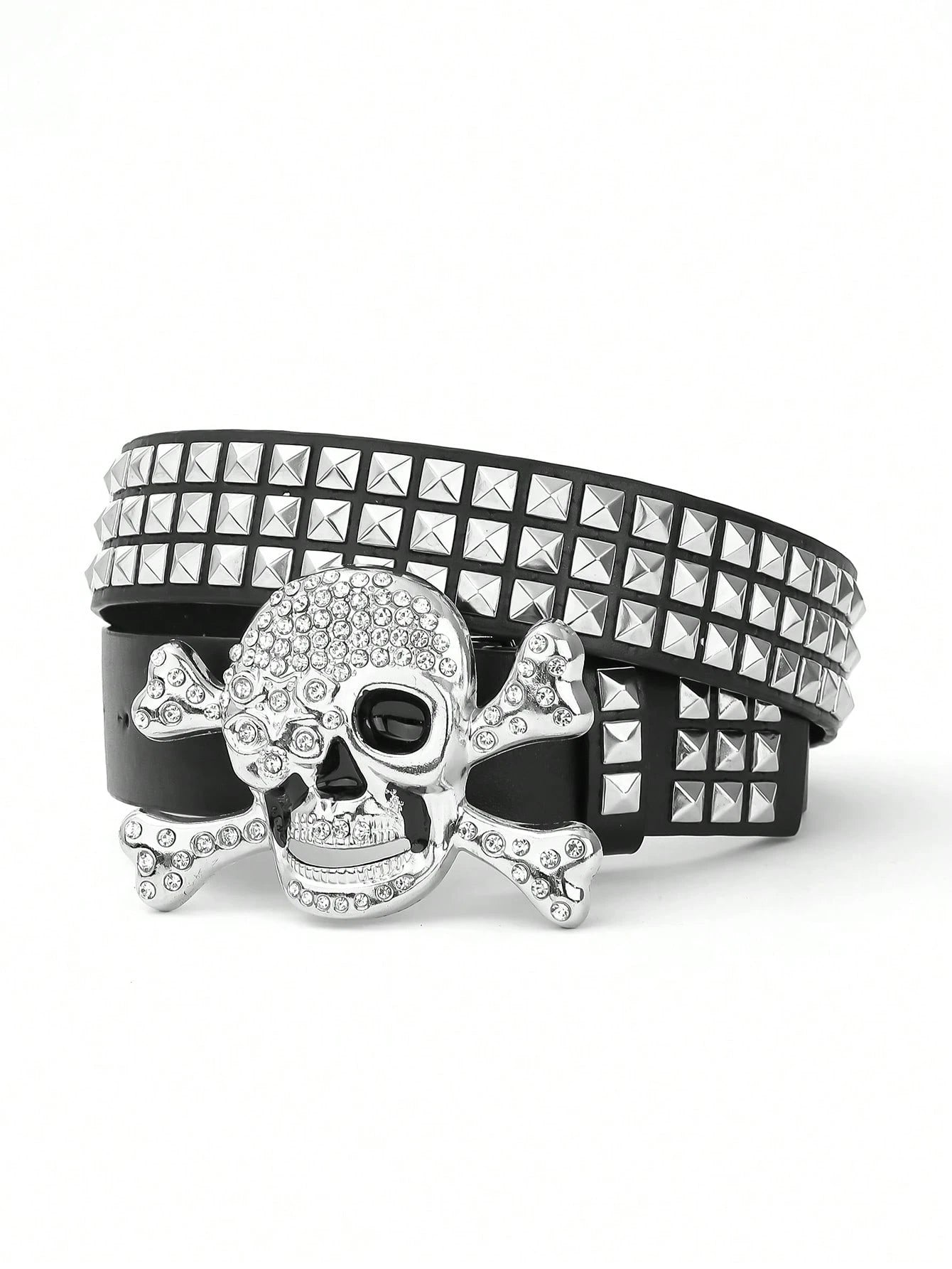 1pc Men's Multicolor Skull Shape Bullet Buckle Street Fashion Punk Hip-Hop Leather Belt