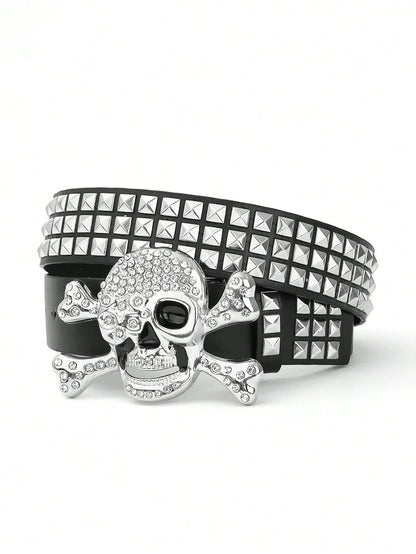 1pc Men's Multicolor Skull Shape Bullet Buckle Street Fashion Punk Hip-Hop Leather Belt