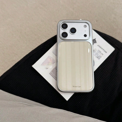 1pc Milk White Thin Vertical Stripe Bottom White Case English Label Print Anti-Drop Soft Glossy Silicone Material Silver Electroplated Large Window Full Coverage No Accessories Phone Case Suitable For