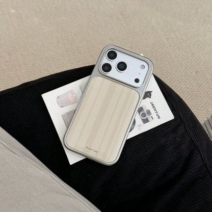 1pc Milk White Thin Vertical Stripe Bottom White Case English Label Print Anti-Drop Soft Glossy Silicone Material Silver Electroplated Large Window Full Coverage No Accessories Phone Case Suitable For