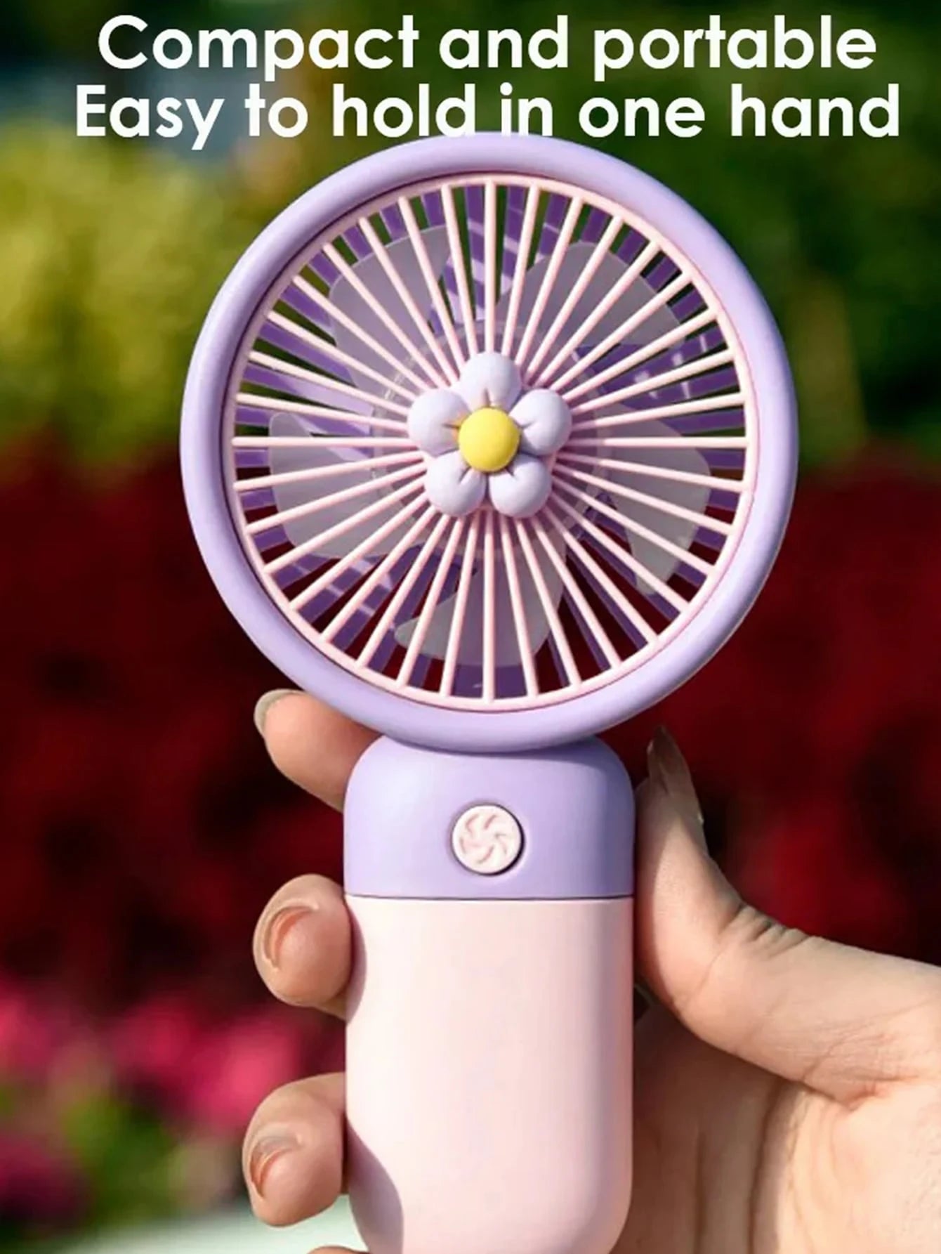 1pc Mini Cute Handheld Fan With USB Interface And Data Cable, Color Block Floral Design With 3D Stand, Powerful Airflow Portable Fan