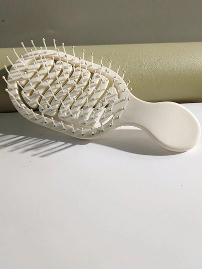 1pc Mini Size Ivory Hollow Design Styling Comb, Dual Use Wet & Dry Hair Brush, Detangling Brush For Curls, Slick Back Edge Brush, Professional Hairdressing Tool, Travel Hairbrush