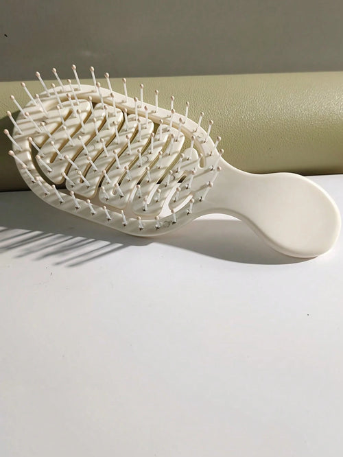 1pc Mini Size Ivory Hollow Design Styling Comb, Dual Use Wet & Dry Hair Brush, Detangling Brush For Curls, Slick Back Edge Brush, Professional Hairdressing Tool, Travel Hairbrush