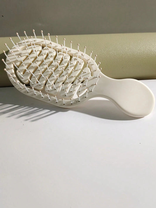 1pc Mini Size Ivory Hollow Design Styling Comb, Dual Use Wet & Dry Hair Brush, Detangling Brush For Curls, Slick Back Edge Brush, Professional Hairdressing Tool, Travel Hairbrush