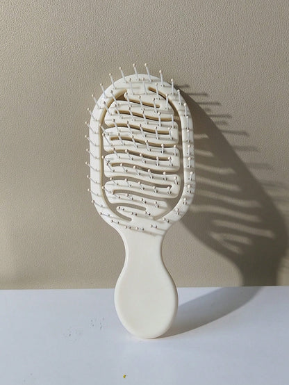 1pc Mini Size Ivory Hollow Design Styling Comb, Dual Use Wet & Dry Hair Brush, Detangling Brush For Curls, Slick Back Edge Brush, Professional Hairdressing Tool, Travel Hairbrush