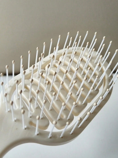 1pc Mini Size Ivory Hollow Design Styling Comb, Dual Use Wet & Dry Hair Brush, Detangling Brush For Curls, Slick Back Edge Brush, Professional Hairdressing Tool, Travel Hairbrush