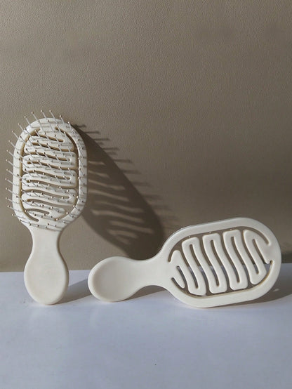 1pc Mini Size Ivory Hollow Design Styling Comb, Dual Use Wet & Dry Hair Brush, Detangling Brush For Curls, Slick Back Edge Brush, Professional Hairdressing Tool, Travel Hairbrush
