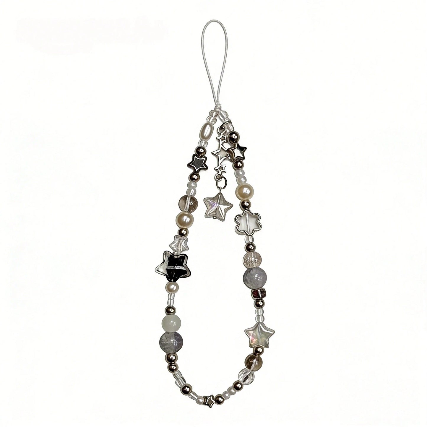 1pc Minimalist Black And White Star Beaded Phone Strap, Bag Charm, Camera Decor, Chic Black And White Star Beaded Chain, Exquisite High-End Gift Suitable For Friends, Family, Classmates