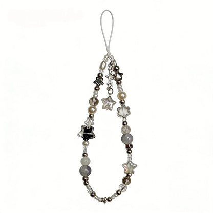 1pc Minimalist Black And White Star Beaded Phone Strap, Bag Charm, Camera Decor, Chic Black And White Star Beaded Chain, Exquisite High-End Gift Suitable For Friends, Family, Classmates