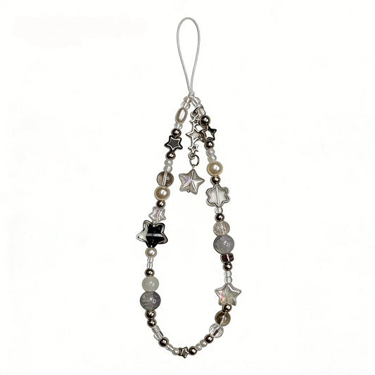 1pc Minimalist Black And White Star Beaded Phone Strap, Bag Charm, Camera Decor, Chic Black And White Star Beaded Chain, Exquisite High-End Gift Suitable For Friends, Family, Classmates