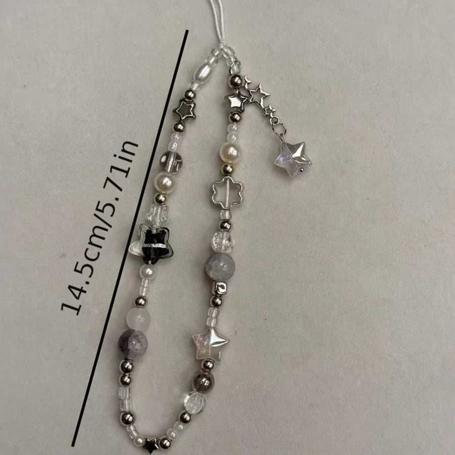 1pc Minimalist Black And White Star Beaded Phone Strap, Bag Charm, Camera Decor, Chic Black And White Star Beaded Chain, Exquisite High-End Gift Suitable For Friends, Family, Classmates
