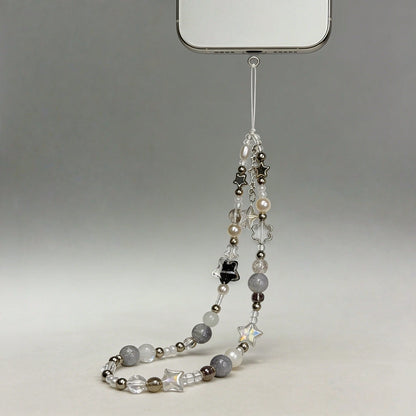 1pc Minimalist Black And White Star Beaded Phone Strap, Bag Charm, Camera Decor, Chic Black And White Star Beaded Chain, Exquisite High-End Gift Suitable For Friends, Family, Classmates