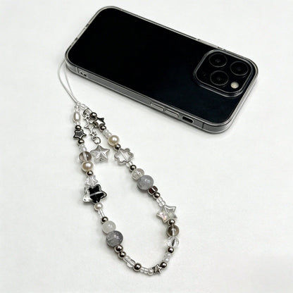 1pc Minimalist Black And White Star Beaded Phone Strap, Bag Charm, Camera Decor, Chic Black And White Star Beaded Chain, Exquisite High-End Gift Suitable For Friends, Family, Classmates