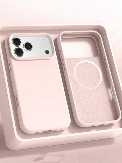 1pc Minimalist Liquid Silicone Magnetic Wireless Charging Phone Case Compatible With IPhone 17 Air 16 14 13 12 15 Pro Max Plus, With Velvet Camera Protection