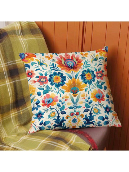 1pc Morris Pattern Printed Orange & Blue Cushion Cover With Peach Skin Texture Material, 45*45CM/18*18inch Pillowcase For Modern Fabric Sofa Indoor Decor & Party Decorations