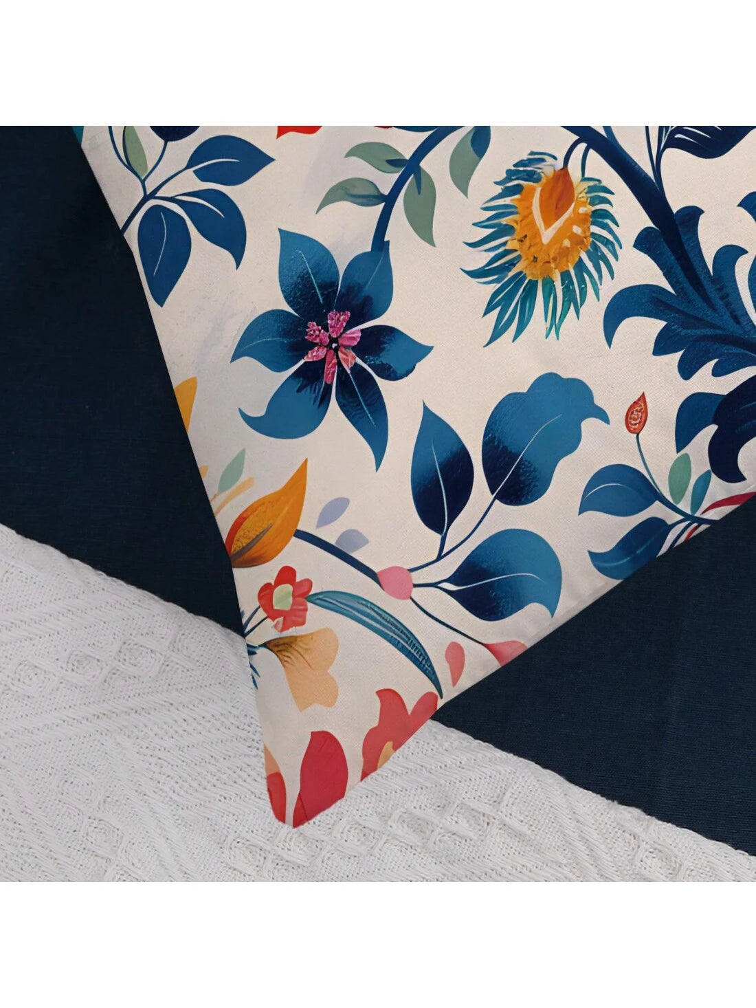 1pc Morris Pattern Printed Orange & Blue Cushion Cover With Peach Skin Texture Material, 45*45CM/18*18inch Pillowcase For Modern Fabric Sofa Indoor Decor & Party Decorations