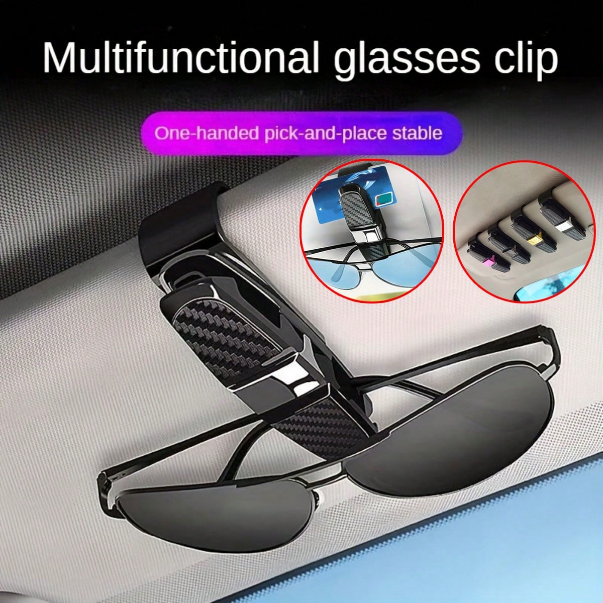 1pc Multi-Function Car Glasses Holder, 180-Degree Rotatable Automotive Glasses Storage Clip, Universal Interior Storage Accessory