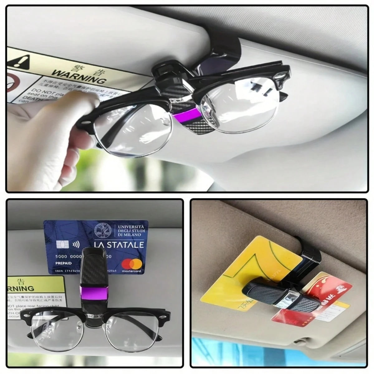 1pc Multi-Function Car Glasses Holder, 180-Degree Rotatable Automotive Glasses Storage Clip, Universal Interior Storage Accessory