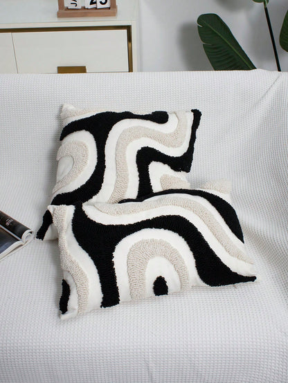 1pc Multicolor Geometric Pattern Throw Pillow Cover, Bohemian Canvas Embroidered Soft Cushion Cover, Nordic Style, Suitable For Bedroom, Living Room Sofa, Headboard, Outdoor Garden, Holiday Party Deco