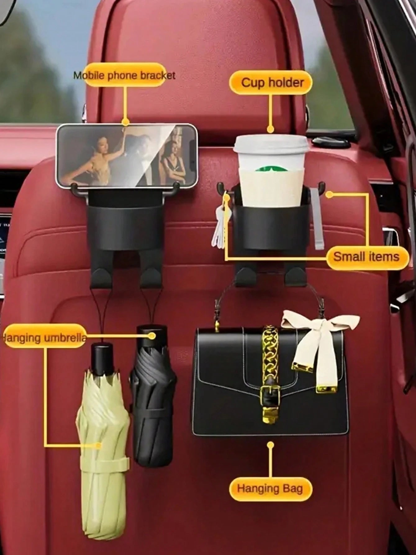 1pc Multifunctional Car Hook Mounted Cup Holder, Storage Box, Mobile Phone Holder, Beverage Holder, Car Organizer