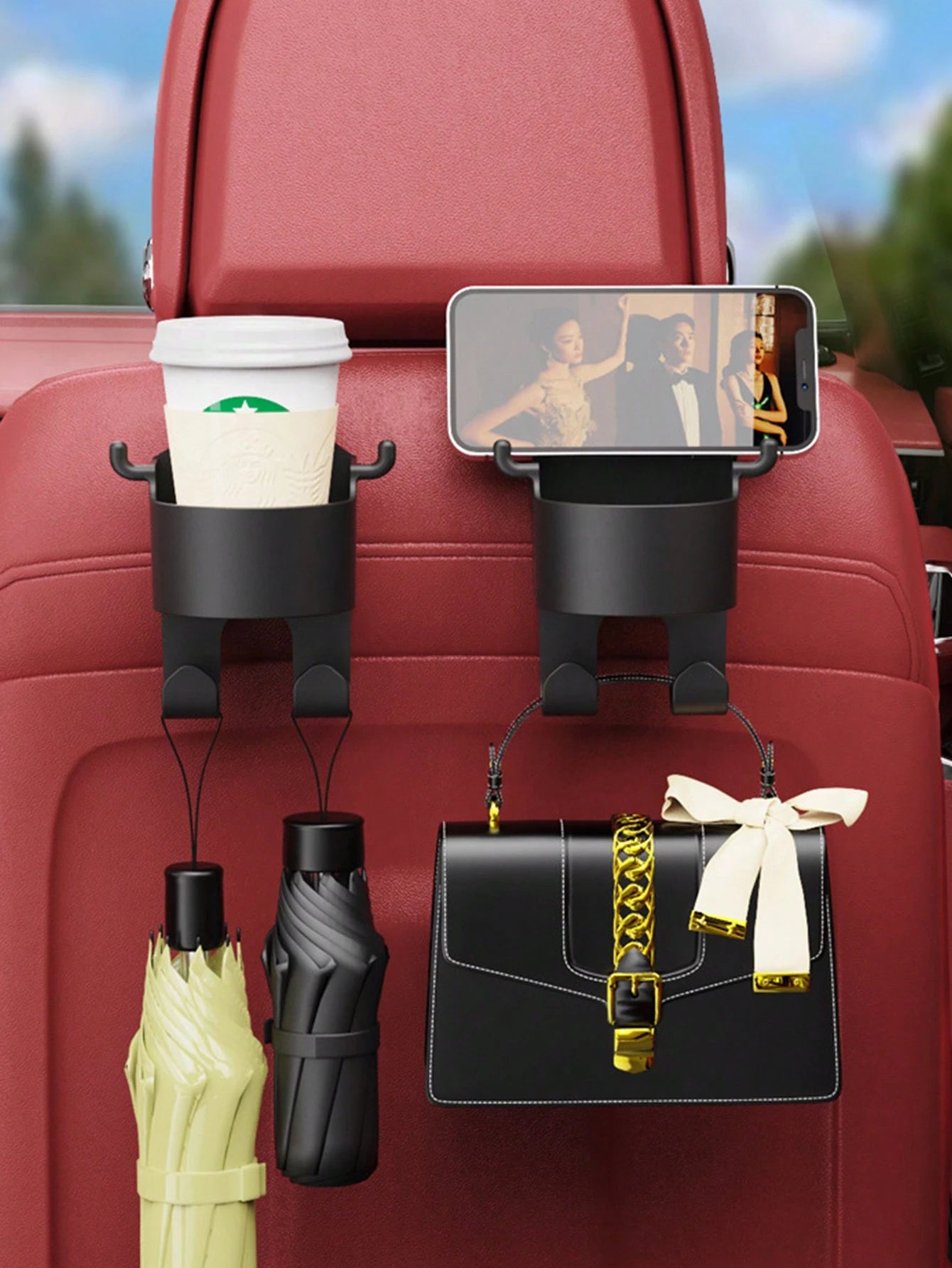 1pc Multifunctional Car Hook Mounted Cup Holder, Storage Box, Mobile Phone Holder, Beverage Holder, Car Organizer