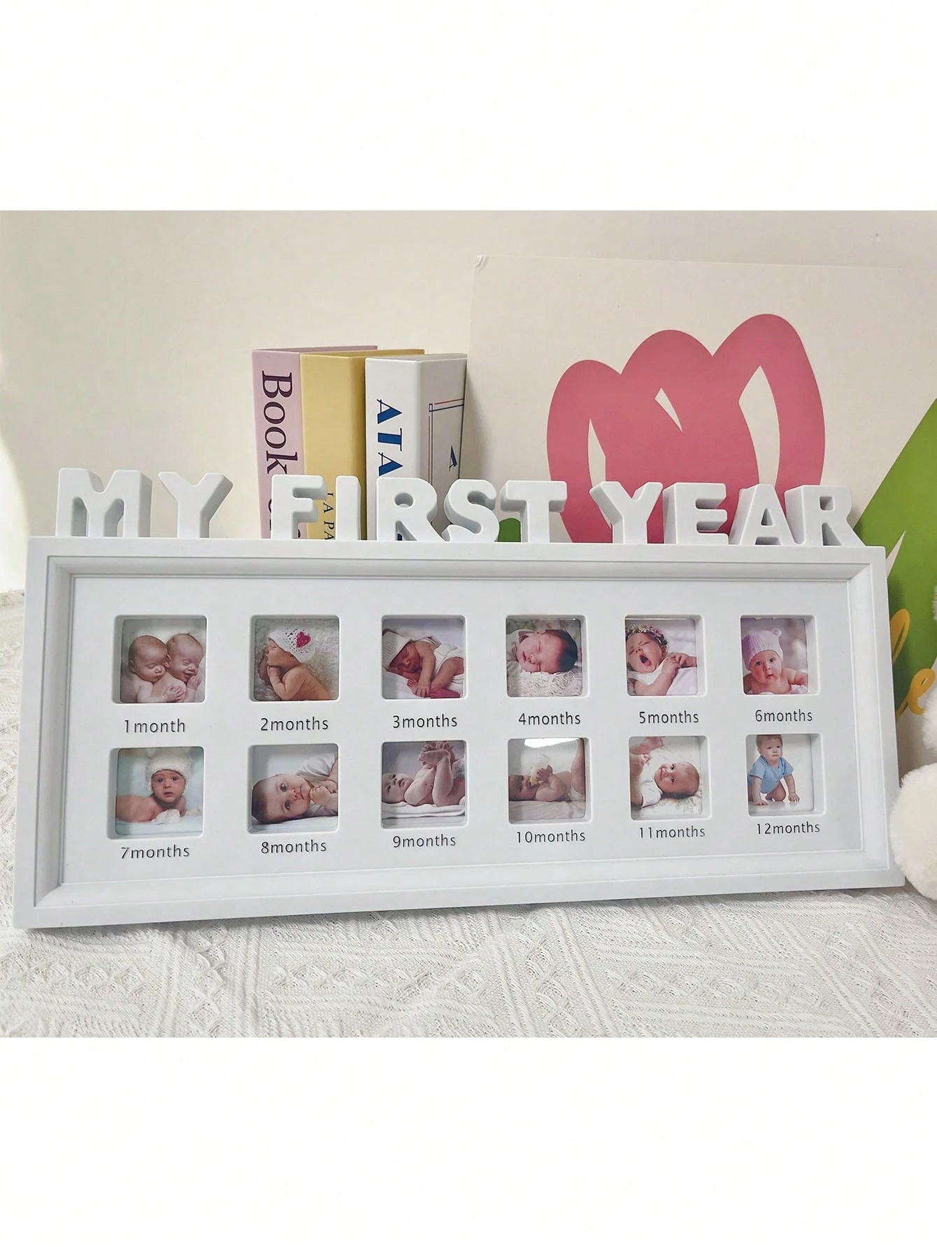 1pc MY FIRST YEAR Baby Growth Portrait Memorial Photo Frame, Wall Hanging & Tabletop Plastic First Birthday Photo Frame