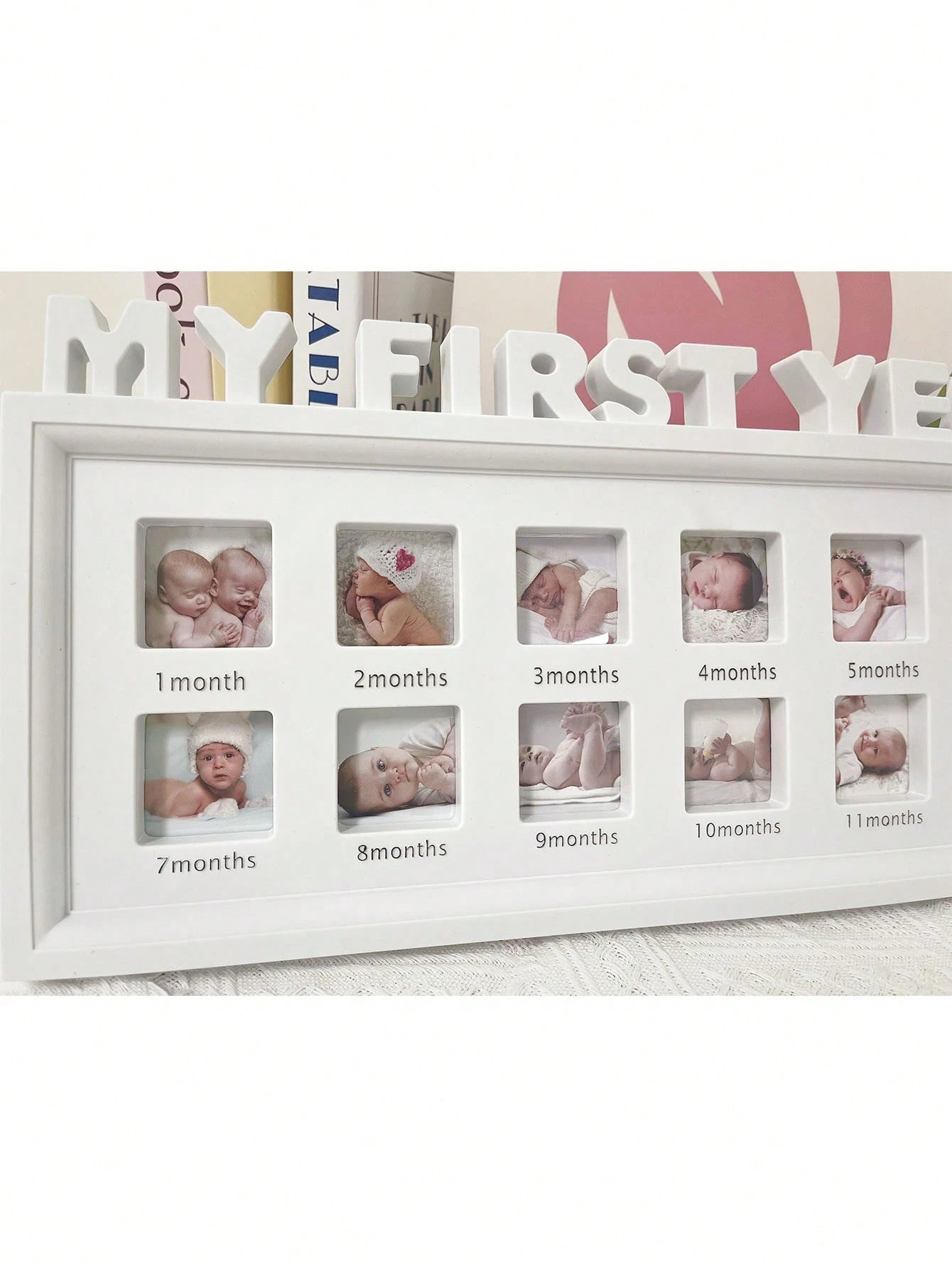 1pc MY FIRST YEAR Baby Growth Portrait Memorial Photo Frame, Wall Hanging & Tabletop Plastic First Birthday Photo Frame