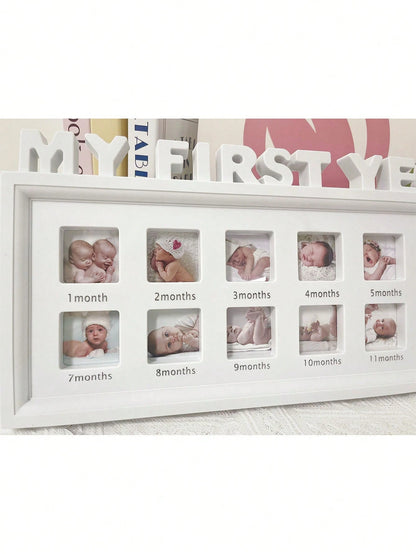 1pc MY FIRST YEAR Baby Growth Portrait Memorial Photo Frame, Wall Hanging & Tabletop Plastic First Birthday Photo Frame