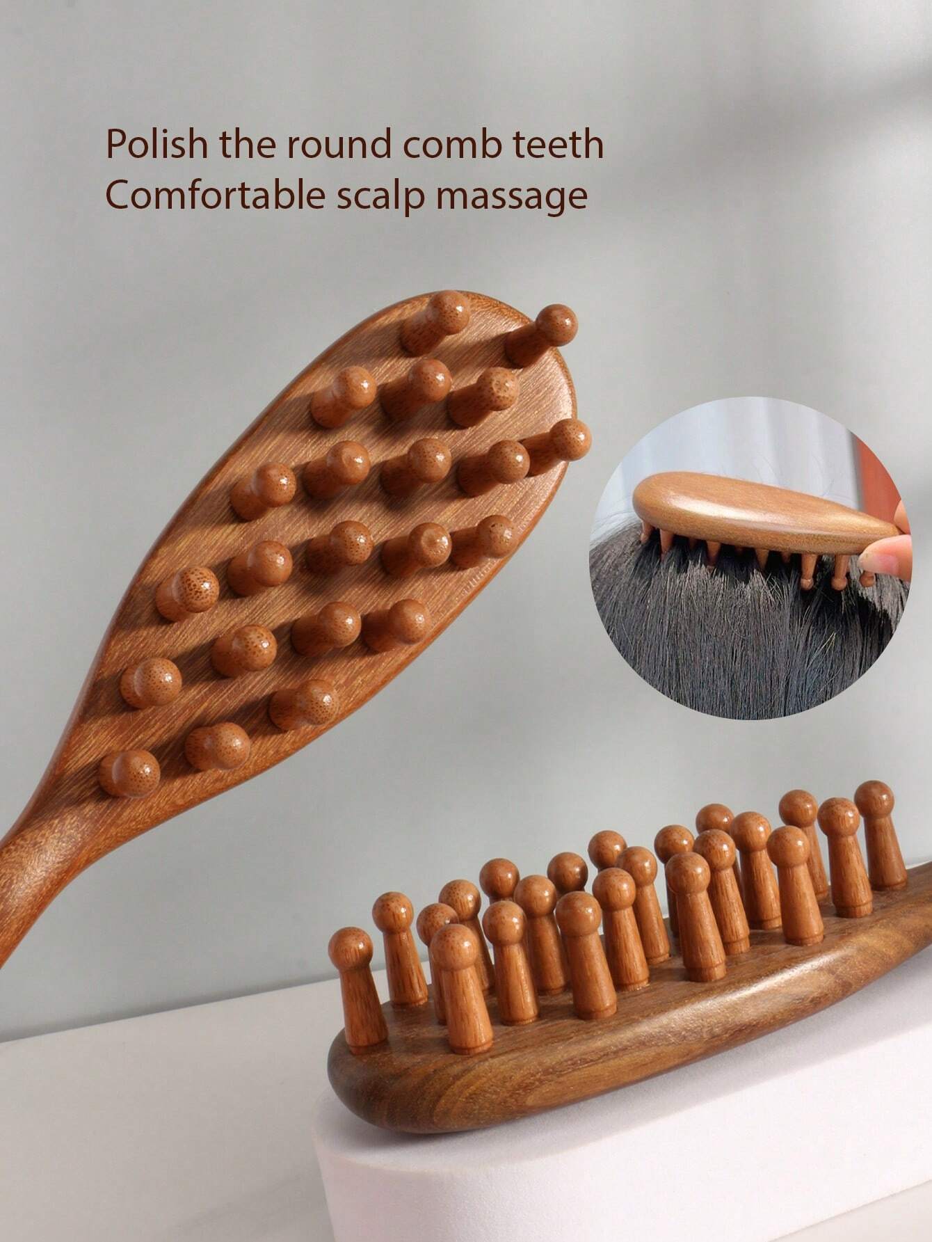1pc Natural Sandalwood Thick Tooth Massage Comb Large Teeth Curl Comb Scalp Meridian Unblock Massage Body Hair Brush,Hair Brush,Comb,Hair Tools,Hair Products And Accessories For Barber Salon Beauty Tr